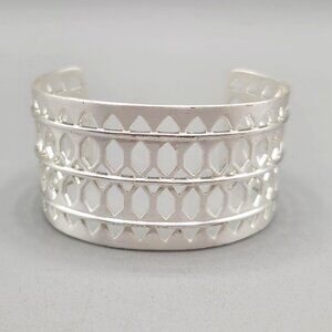 Stella and Dot Silver Tone Geometric Openwork Wide Plait Cuff Bracelet